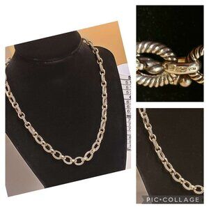 Vintage Sterling Silver 925 Marked Rope Chain Link Necklace With Toggle Closure